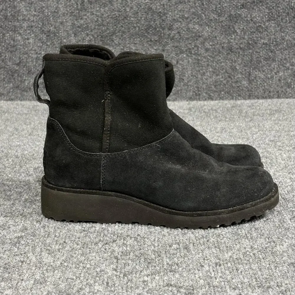 UGG Ankle Boots Womens Size 6.5 Black Suede Shearling Lined Wedge 1012497